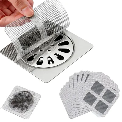 Obrázek produktu pro Sítko do sprchy, 100 kusů, jednorázové sítko do odtoku, zachytávač vlasů, 10x10 cm, síťovina
