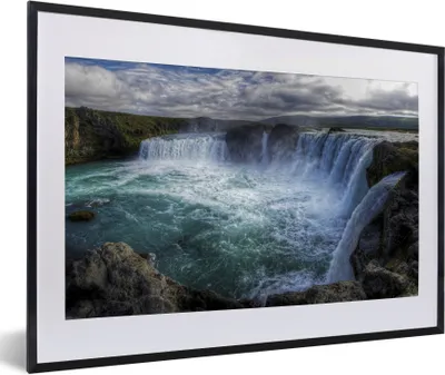 Produktbild von MuchoWow® Gerahmtes Poster Island - Wasserfälle - Blau 60x40 cm - Poster mit Schwarzem Bilderrahmen Wandposter Rahmen Foto Bilder - Schlafzimmer - Plakat in Rahmen - Drucken
