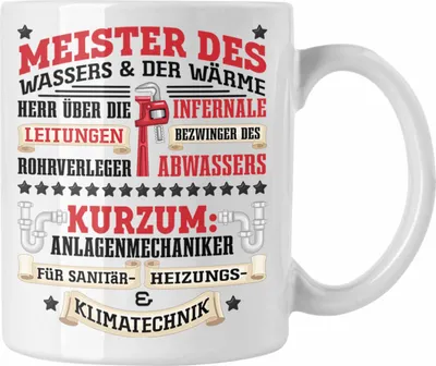 Produktbild von Trendation - Anlagemechaniker Heizungsbauer Klempner Tasse Geschenk Spruch Männer Klimatechnik Handwerker Geschenkidee (Weiß)