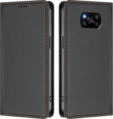 Produktbild von Handyhülle für Xiaomi Poco X3/Poco X3 NFC/Poco X3 Pro, Kunstleder Klapphülle Stoßfeste Magnetische Hülle mit Ständer Schwarz