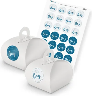 Produktbild von itenga SET It s a Boy (Motiv 76) 24x Geschenkschachtel mit Griff weiß + Sticker