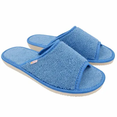 Produktbild von BOSACO Damen Hausschuhe offen aus Frottee, blau – leichte Pantoffeln mit EVA-Sohle, rutschfest und bequem 41