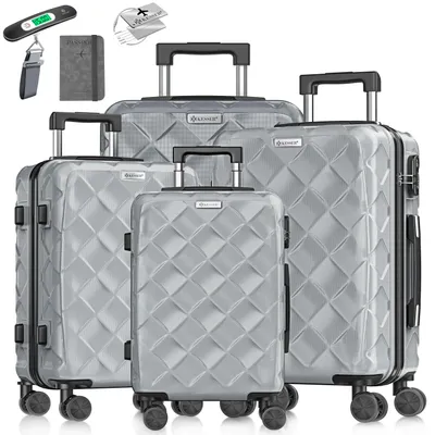 Immagine prodotto di Set di valigie KESSER® 4 pezzi | Set di valigie + bagaglio a mano | Valigia rigida in ABS con trolley e combinazione a codice, bilancia per valigie e portafoglio da viaggio 360 rotelle