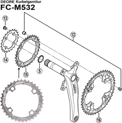Produktbild von Shimano Deore FC-M532 Kettenblatt 3x9 silber Ausführung 36Z