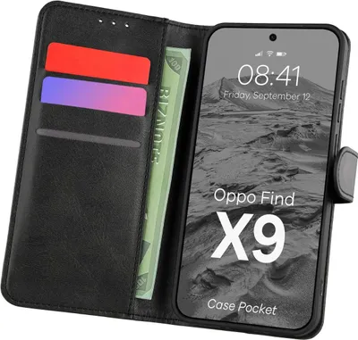 Produktbild von Handyhülle mit Klappe für Oppo Find X9, Bizon Case Pocket, Schwarz
