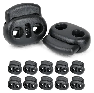 Koordstopper 2-gaats 4 mm, 10 Stück, Kunststoff schwarz, 20x23x7 mm