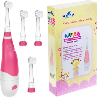 Produktbild von Seago sonická zubná kefka SG-902, pripojiteľné kefky: 4 ks, sonická zubná kefka pre deti ružová