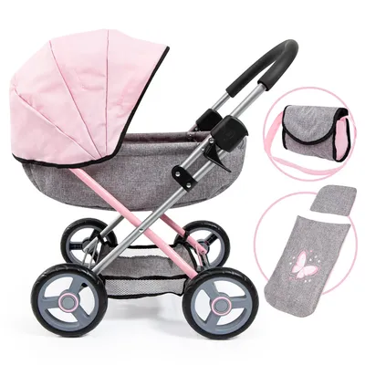 Produktbild von Bayer Design 12733AA Puppenwagen Cosy mit Tasche, Kopfkissen und Decke, rosa, grau