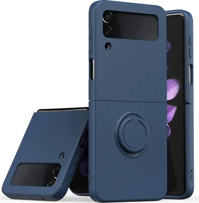 Produktbild von Samsung Z Flip 3 2021 Handyhülle, Ring Halter Ständer Kratzfeste Weiche Silikon schutzhülle für Samsung Galaxy Z Flip 3 5G Blau