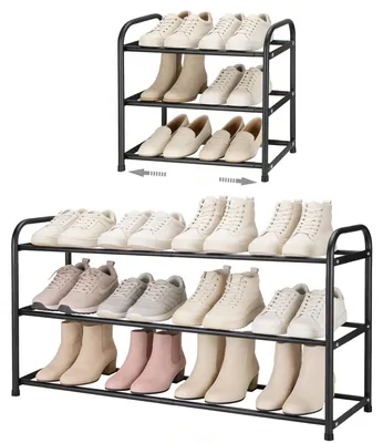 Ausziehbares Schuhregal 3-stufig Edelstahl Schwarz 6-12 Paar