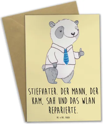 Produktbild von Mr. & Mrs. Panda babykarte Stiefvater Held - Gelb Pastell - Geschenk, osterkarten, Grußkarte, Grußkarten, Liebe, einladungskarten, Stiefkinder, hochzeitskarten, Familie