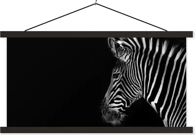 Produktbild von MuchoWow® Textilposter Zebra - Wilde Tiere - Schwarz 120x60 cm mit schwarzem Rahmen - Dekoration Schlafzimmer