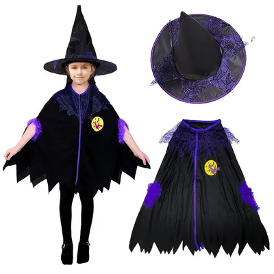 Imagen del producto de Disfraz de bruja para niños - Capa de bruja - Sombrero - Negro - 2 piezas