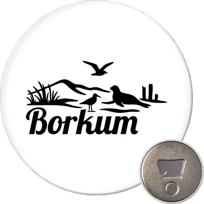 Produktbild von Huuraa Magnet Borkum Strandmotiv 59mm Kühlschrankmagnet rund Flaschenöffner Geschenkidee