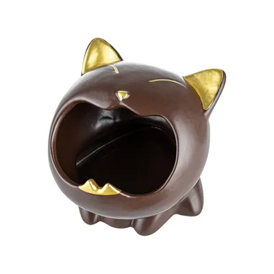 Produktbild von AKRA Aschenbecher im Katzen Design, Braun / Gold aus Keramik