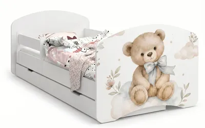 Immagine prodotto di Lettino completo 140x70 bianco | Con spondina di sicurezza, cassetto e materasso | Motivo animali acquerellato
