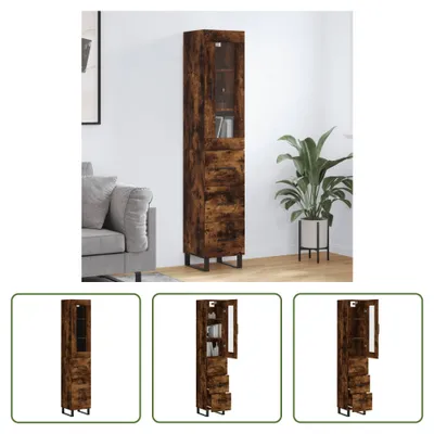Produktbild von The Living Store Highboard Räuchereiche 34,5x34x180 cm Holzwerkstoff