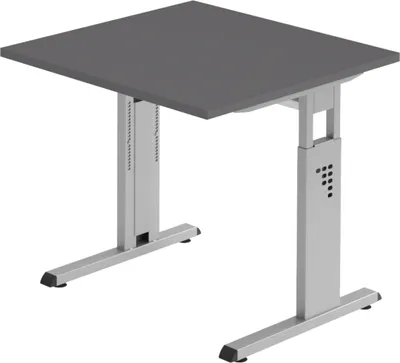 Produktbild von bümö Schreibtisch Serie-O - Gestell: Silber, Größe:  80 x 80 cm, Nachbildung: Graphit