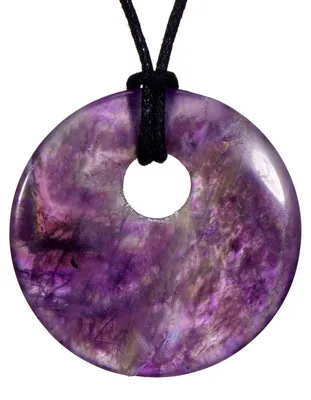 Productafbeelding van Morella damesketting, 80 cm lang, met een ronde hanger met een amethist edelsteen, geleverd in een fluwelen zakje