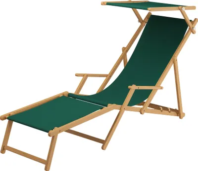 Produktbild von Holz-Liegestuhl, Gartenliege mit viel Zubehör nach Wahl Stofffarbe grün V-10-304NFußteil. Sonnendach