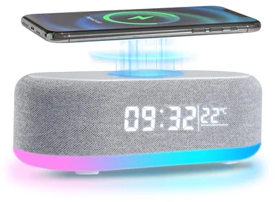 Digitalwecker mit Qi-Ladestation, Bluetooth, Temperatur, 9 Farben