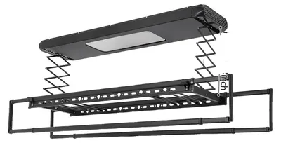 A black electric telescopic clothes dryer mounted on the ceiling.