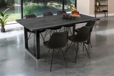Produktbild von Esstisch Baumkante Holz-Optik Grau 200 x 100 U-Gestell schwarz JOSY