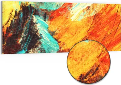 Produktbild von DEQORI Hybrid Leinwand Bild 125x50 cm 'Bunte Pinselstriche' Wandbild Glas flach modern