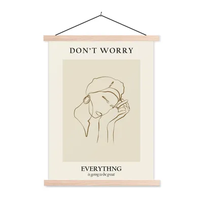 Produktbild von MuchoWow® Textilposter Frau - Linienkunst - Zitate - Text 40x53 cm mit holzfarbenen Rahmen - Schlafzimmer