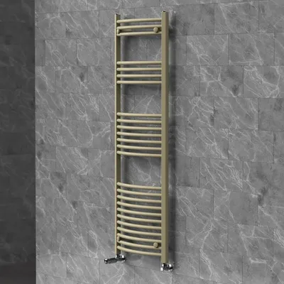 Produktbild von LuxeBath Handtuchheizkörper 500x1500 mm Badheizkörper mit Thermostatventil, Handtuchtrockner Sahara gebogen mit Seitenanschluss, Handtuchhalter, Beige