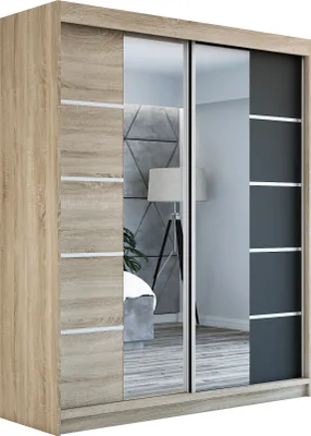 Produktbild von Schwebetürenschrank Kleiderschrank ERO  180 cm Schrank Garderobe Spiegel.Verschiedene Farben (Weiß, Schwarz, Somona). Möbel vom Hersteller!