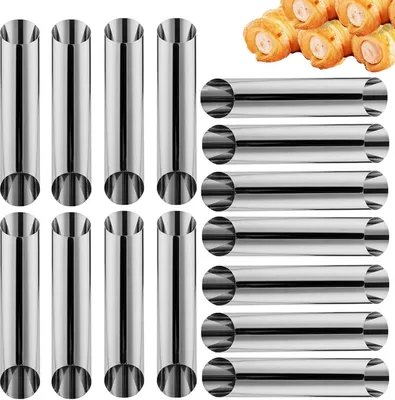 Produktbild von 15 Stück Cannoli Form Backform, Edelstahl Schaumrollen Backform Formen,12.5 * 2.5cm Cannoli Röhrchen Schaumrollenformen für Sahnehorn Croissant