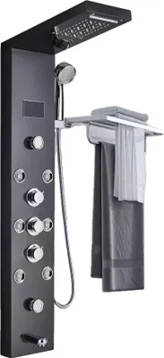 Produktbild von Duschpaneel, Regen- und Wasserfallfunktion, LED-Licht mit Temperaturanzeige, S8009 schwarz