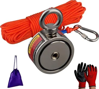 Produktbild von Famanu Magnet 265 lb Zugkraft - Doppelseitige Neodymium-Magneten mit 20m Seil