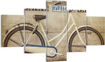 Produktbild von Bild auf Leinwand - Leinwandbild - Fahrrad Mauer Straße - 125x70cm - Wand Bild - Wanddeko - Leinwanddruck - Bilder - Kunstdruck - Wanddekoration - Leinwand bilder - Wandkunst - EA125x70-3764