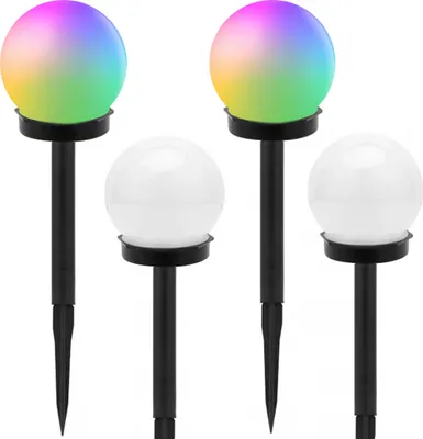 Produktbild von Verk 12284: Solarbetriebene Gartenlampe, Kugelform, RGB, 10 cm Durchmesser, IP65, 4 Stück