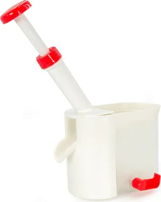 Immagine prodotto di Snocciolatore di ciliegie Intirilife in plastica di colore bianco - rosso - Per rimuovere facilmente frutta e noccioli di frutta