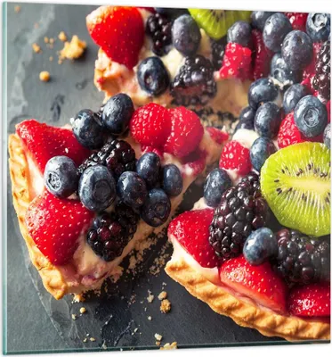 Produktbild von Bilder auf glas - Kuchen Dessert Obst Erdbeere - 70x70cm - Glasbilder - Wandbilder - Kunstdruck - zum Aufhängen bereit - Wanddekoration aus Glas - Glas Bilder - Wandbild auf Glas - GAC70x70-2871