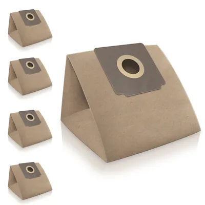 Several vacuum cleaner bags are displayed against a white background. One bag is in the foreground, and four are in the background.
