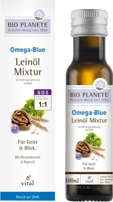 Produktbild von OMEGA BLUE – MISCHUNG MIT LEINENÖL (WALNÜSSE, MEERESALGEN) 100 ml – PLANETE