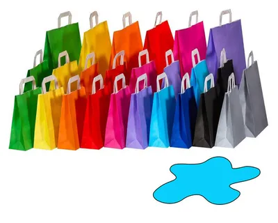 Produktbild von 50x Papiertragetaschen Papiertaschen Flachhenkel 18x8x22cm hellblau 70gr.