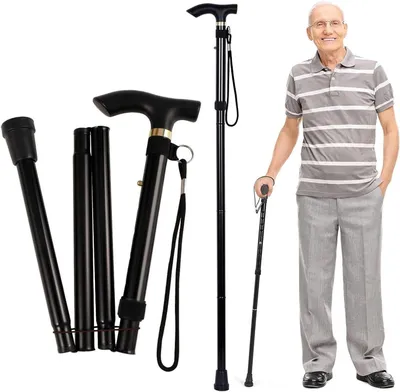 Imagen del producto de Bastón plegable - Bastón telescópico - Para caminar de forma segura - Punta de goma antideslizante - Altura ajustable de 85 a 95 cm - Color negro