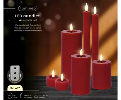 Produktbild von Lumineo LED-Kerzen-Set - 7-teilig - rot - mit Fernbedienung