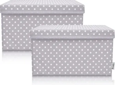 Produktbild von Lifeney 2-Set Aufbewahrungsbox Kinder (37x25x21cm) I Aufbewahrungskorb für Kinderzimmer und Wohnbereich I Kinder Aufbewahrungskiste (Hellgrau Punkte)