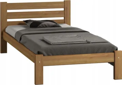 Image de Lit simple en bois massif de pin, de construction robuste et doté de pieds épais, 90 x 200 cm, 210 x 102 x 72 cm, chêne