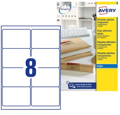 Productafbeelding van Avery zelfklevende etiketten, 99,1 x 67,7 mm, transparant