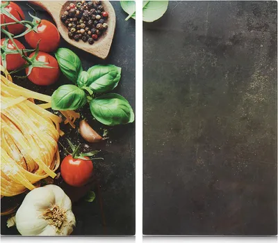 Produktbild von Zeller Herdabdeck-/Schneideplatten-Set "Pasta", 2-tlg., Glas, Dekor, 30 x 52 cm