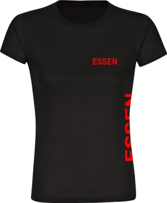 Produktbild von multifanshop Damen T-Shirt - Essen - Brust & Seite, schwarz, Größe L