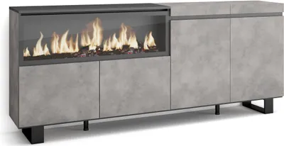 Produktbild von Sideboard, Highboard, 208x35x87cm, 4 Türen, Elektrokamin XXL, Industriedesign, Zementgrau