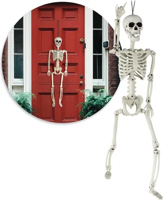Produktbild von com-four® 90cm Deko Skelett für Halloween - XXL-Skelett aus Kunststoff zum Aufhängen und Aufstellen - Skelett mit beweglichen Gelenken - hoher Grusel-Faktor für Halloween